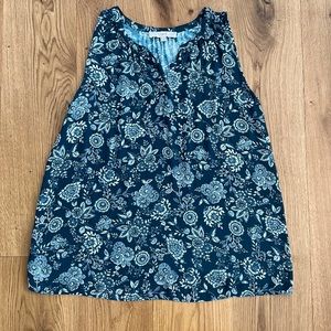 LOFT Maternity Teal Floral Mixed Media Tank Shell